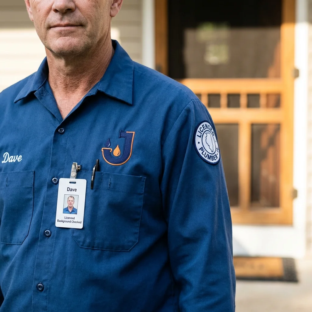 Licensed plumber showing ID badge in Franklin Furnace, OH