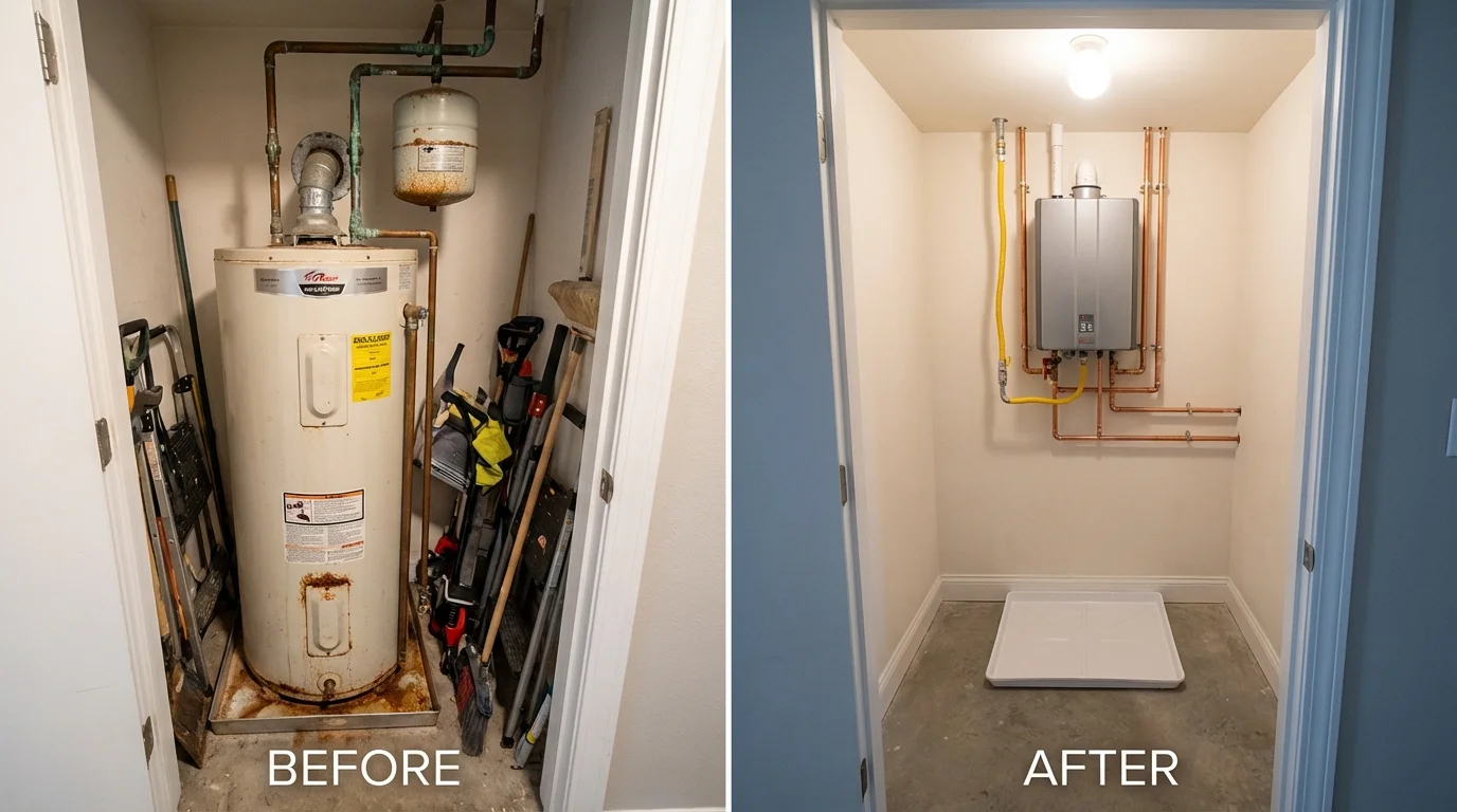 Tank water heater versus wall-mounted tankless unit comparison for Franklin Furnace, OH homeowners