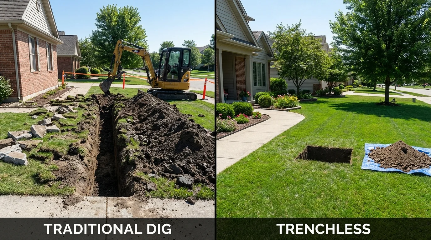 Trenchless sewer repair with minimal yard damage versus traditional excavation in Franklin Furnace, OH